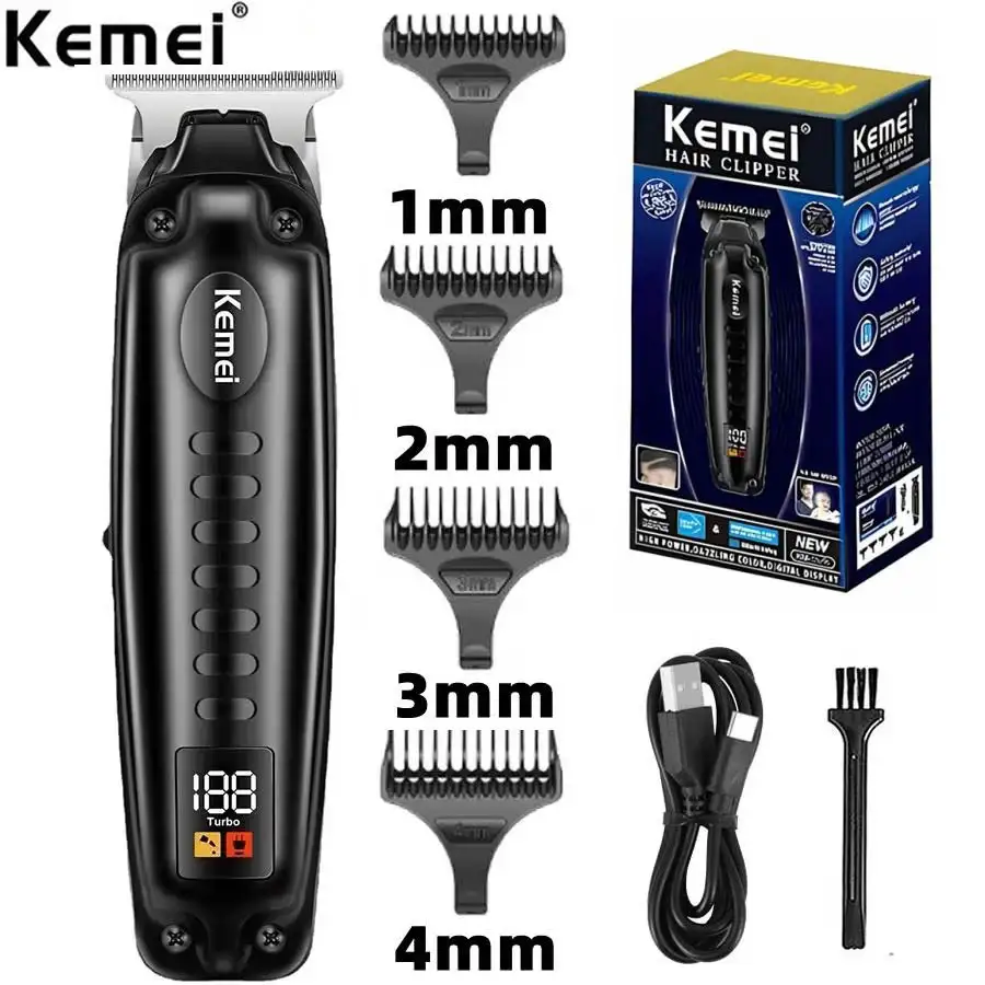 Kemei KM-1578 Tondeuse 10W Sans Fil Rechargeable USB Barbe & Cheveux LCD
