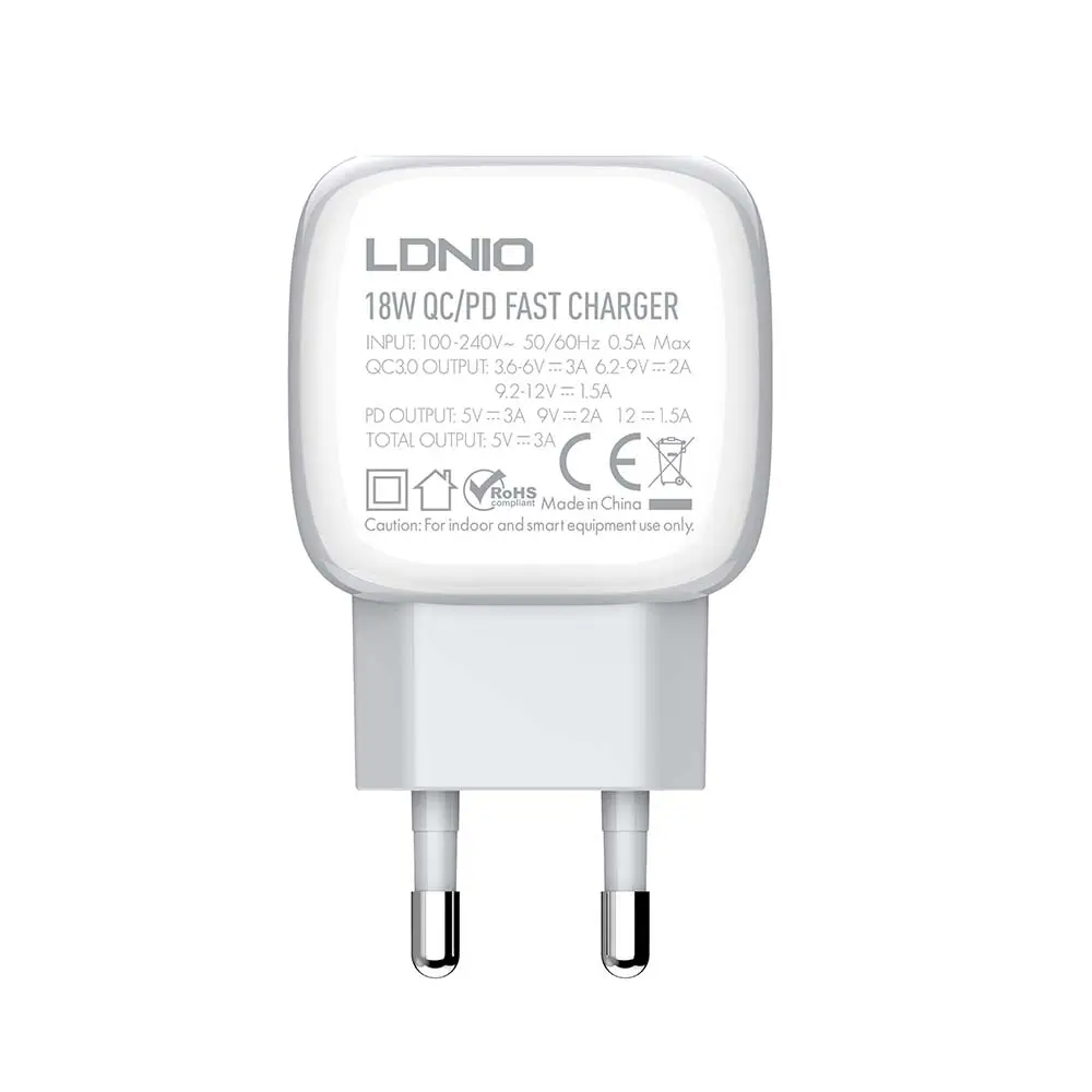 Chargeur LDNIO A2313C Charge rapide Type-C PD et QC3.0 double ports USB 18W pour Samsung Android iphone + Cable Micro USB 1m