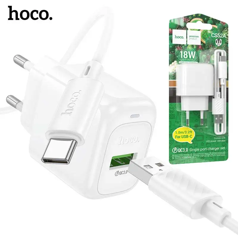 HOCO CS52A Chargeur Rapide universel 18W QC3.0 + Cable USB-A vers Type-c 1m