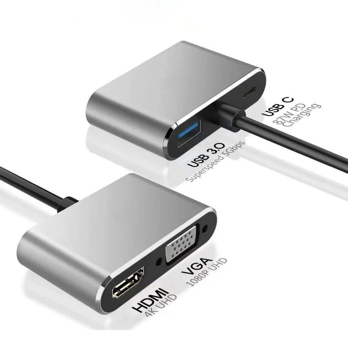 Adaptateur HUB 4 en 1 type-c to HDMI 4K + VGA 1080P + USB 3.0 + Type-c PD 87W