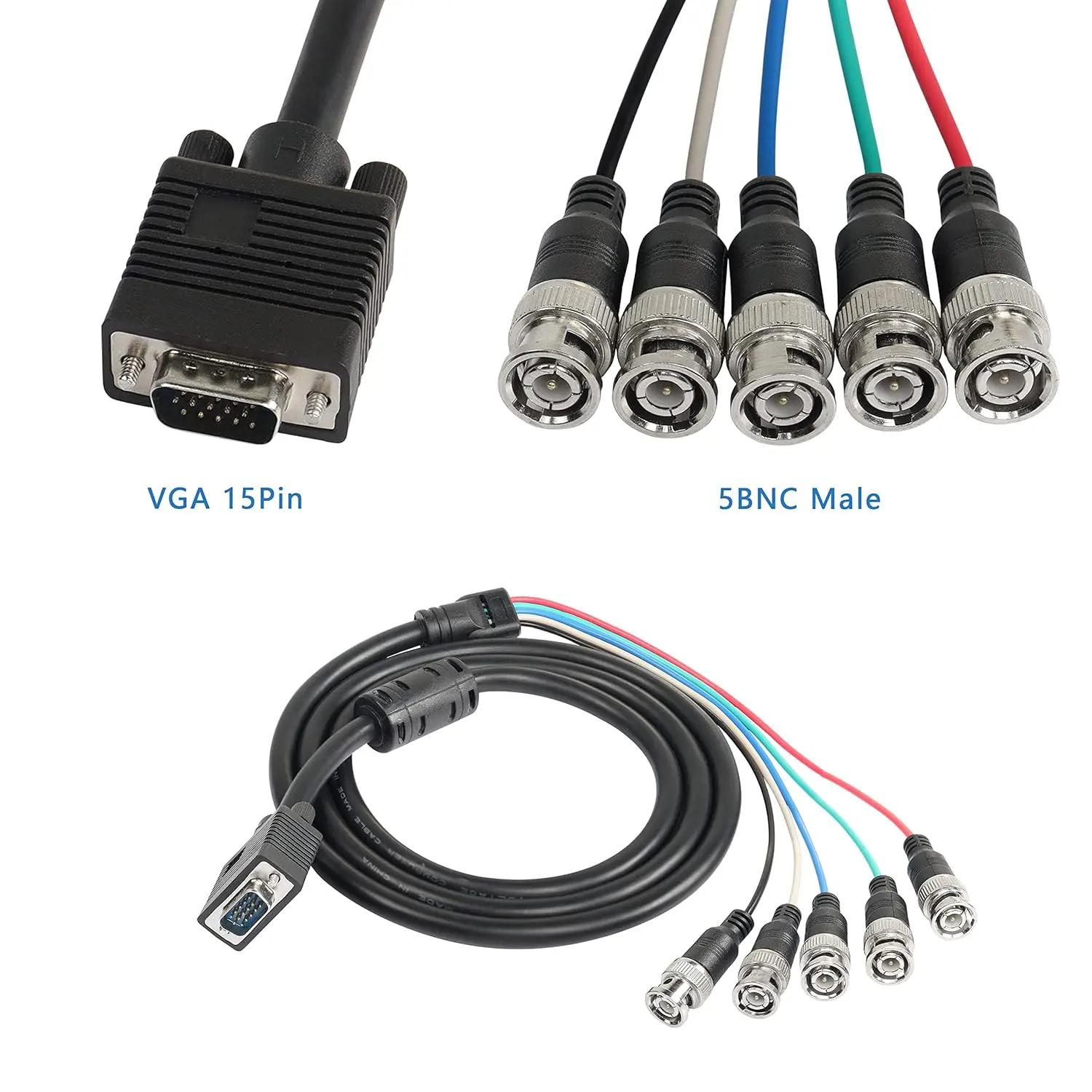 Câble Adaptateur Convertisseur VGA vers 5 x BNC RGBHV mâle 3m