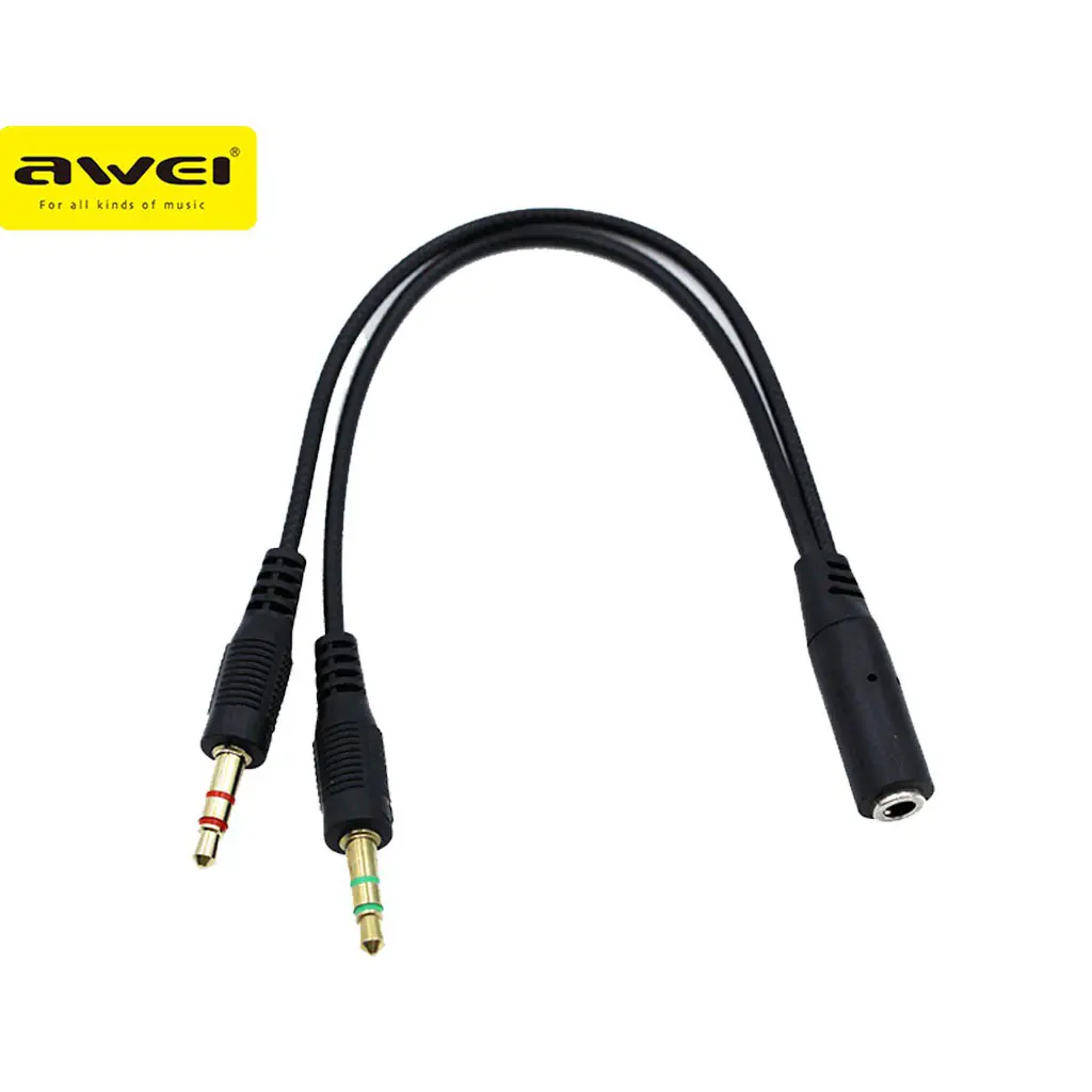 Séparateur Audio 2 en 1 Awei AUX-002 3.5mm Jack Casque Microphone Pour Ordinateur De Bureau Portable Téléphone Portable