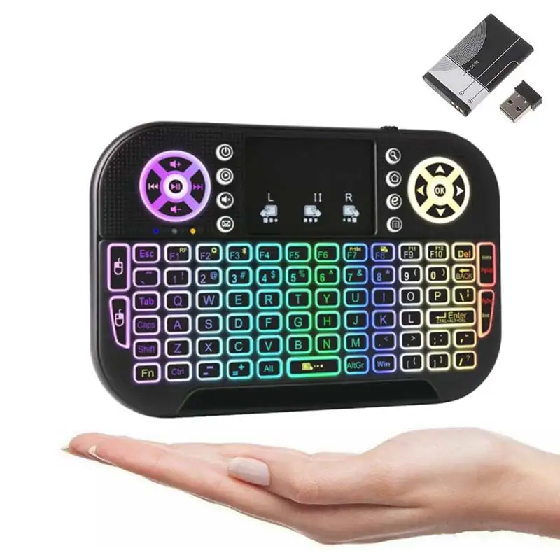 Mini clavier sans-fil 2 en 1 2.4Ghz + Bluetooth rechargeable rétroéclairé Pour Smart Tv Android Box Laptop