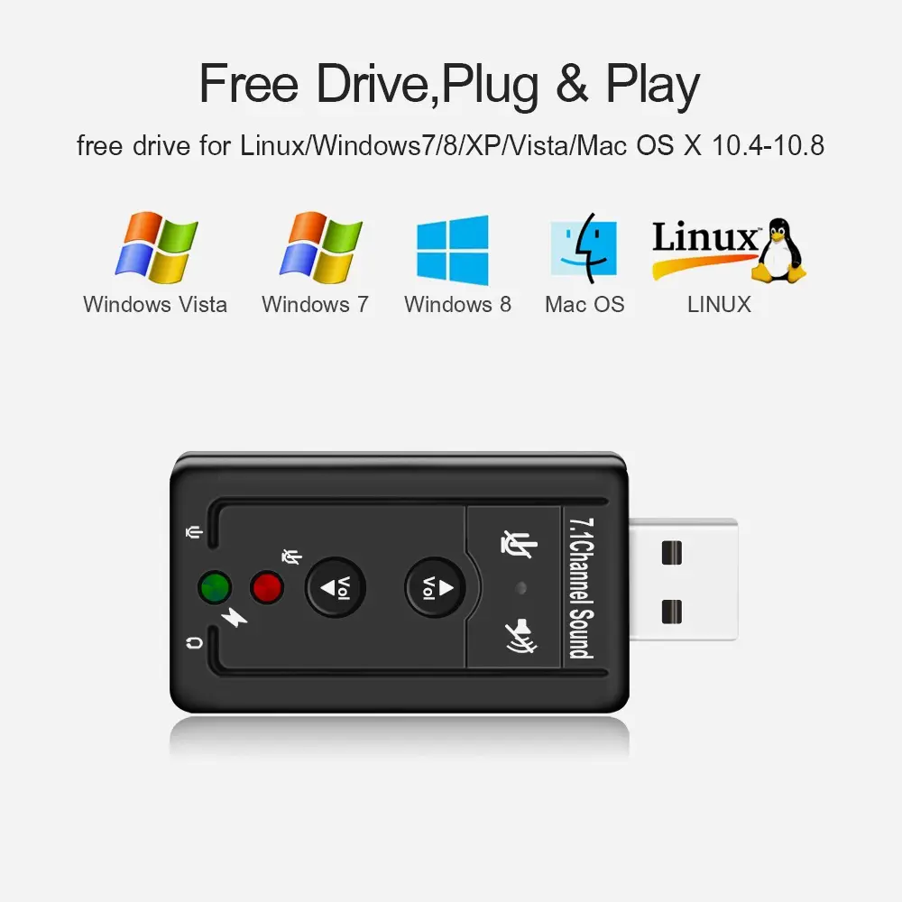 Carte son Adaptateur Audio externe USB vers Jack 3.5mm Virtual 3D 7.1