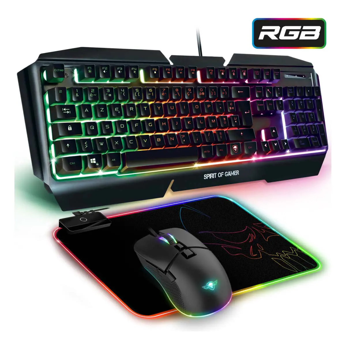 Pack Gaming 3 en 1 Spirit of gamer ULTIMATE 500 CLS-MK500 RGB Clavier souris Tapis de souris