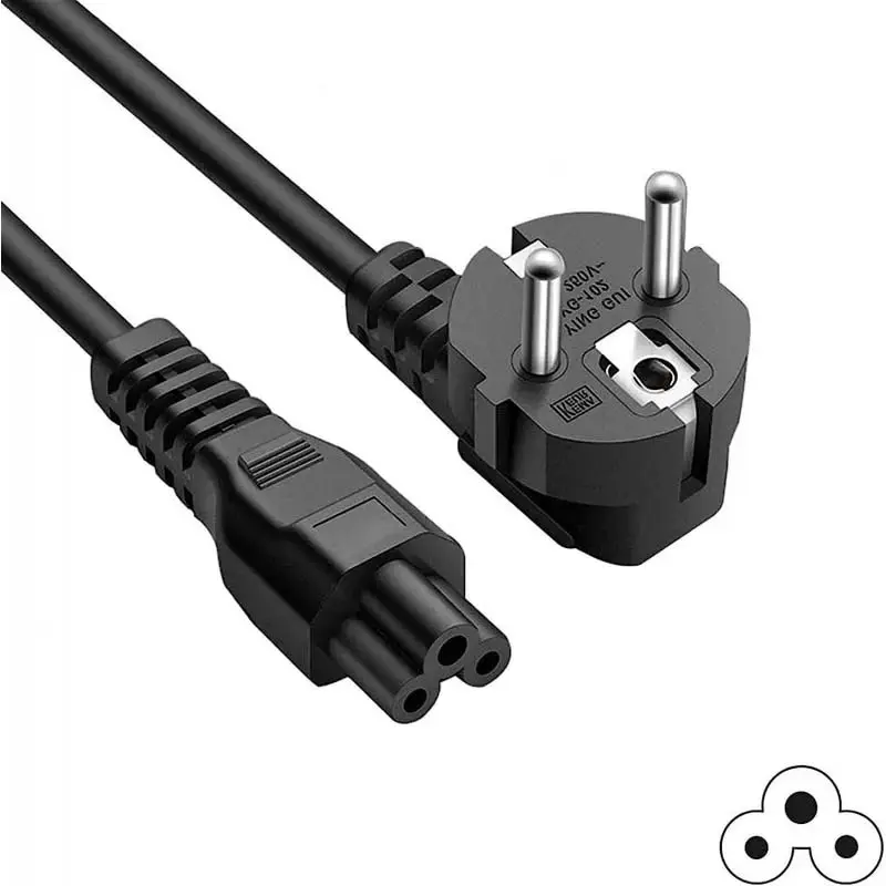 Câble Alimentation Secteur tri-polaire Trèfle 3 x 1mm² CEE7 vers C5 à 3 broches 10A 1.5m - Noir