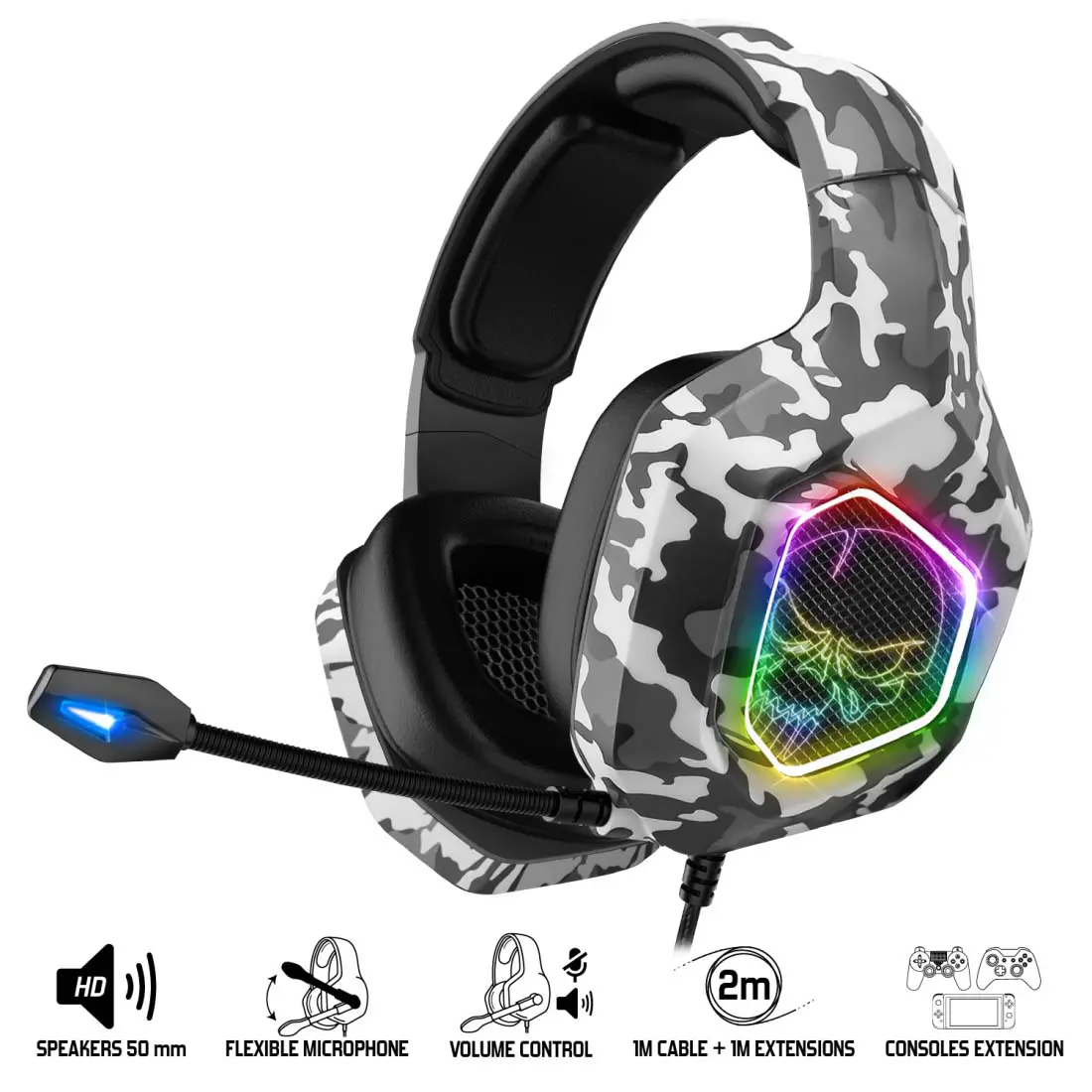 Casque Gaming Spirit of gamer ELITE-H50 ARTIC EDITION Camouflage MIC-EH50WT Pour PC PS4 SWITCH XBOX ONE