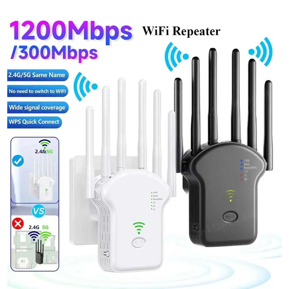 Répéteur WiFi U13 1200Mbps – Amplificateur de Signal Sans Fil Double Bande 2.4G & 5.8G avec 6 Antennes