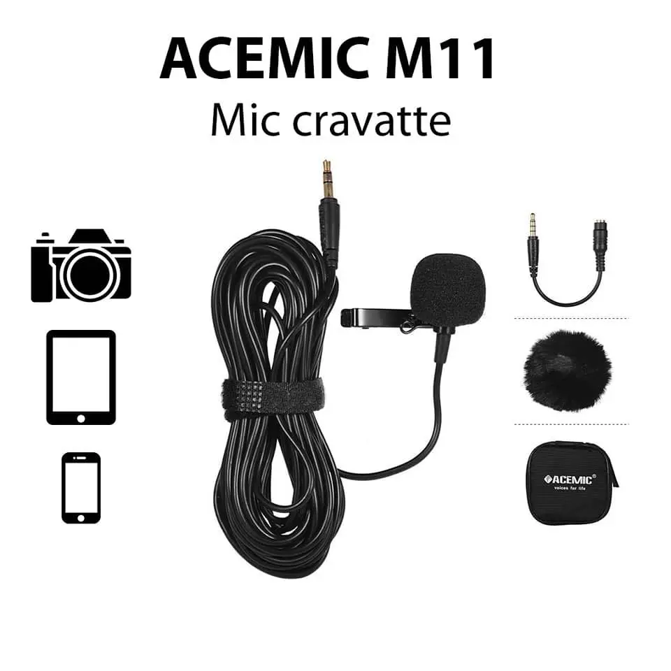 Microphone Cravate Lavalier AUX Audio 3.5mm ACEMIC M11 Omnidirectionnel