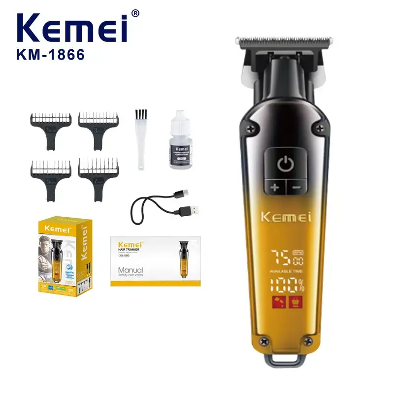 Kemei KM-1866 Tondeuse sans-fil Rechargeable 180min Autonomie & Écran LED pour Barbe & Cheveux