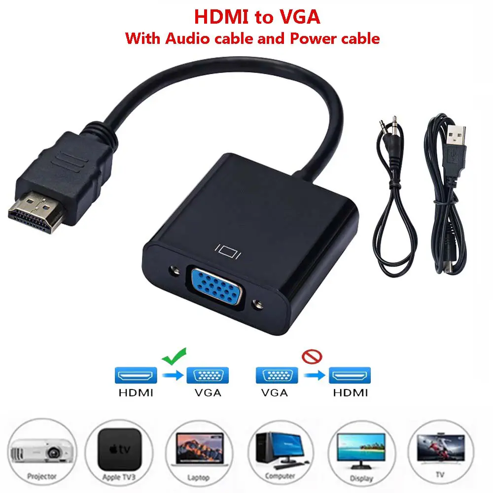 Adaptateur Convertisseur HDMI vers to VGA 1080p avec Cable Audio et Alimentation