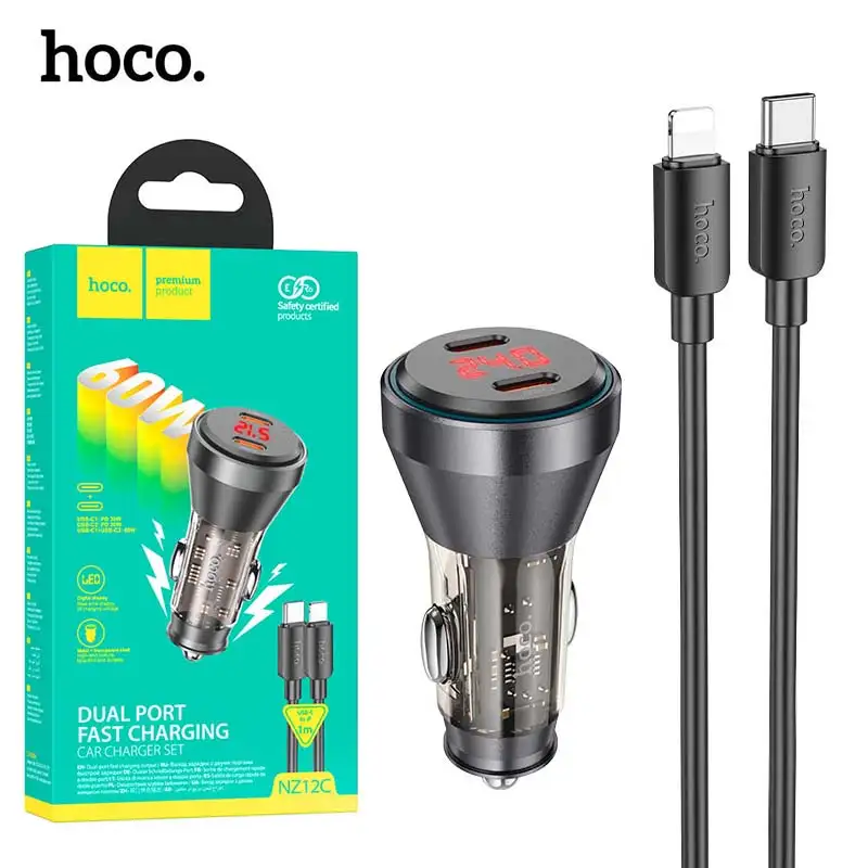 HOCO NZ12C Chargeur AUTO de voiture 60W + Cable USB-C type-c vers lightning 1m