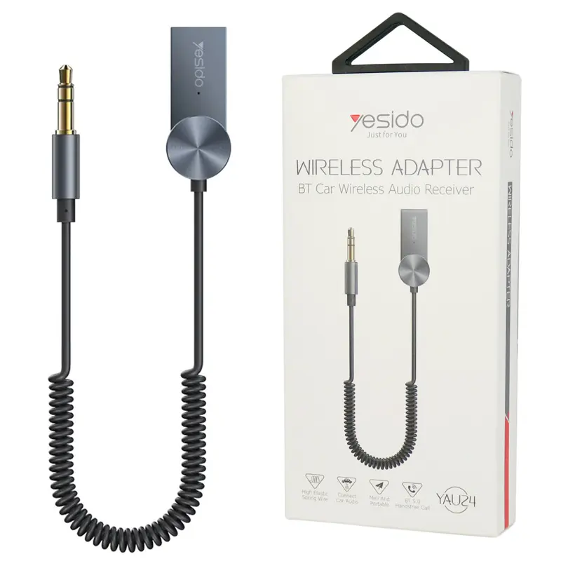 Adaptateur Recepteur audio sans-fil Bluetooth 5.0 AUX 3.5mm USB YESIDO YAU24 pour Voiture, Haut parleur