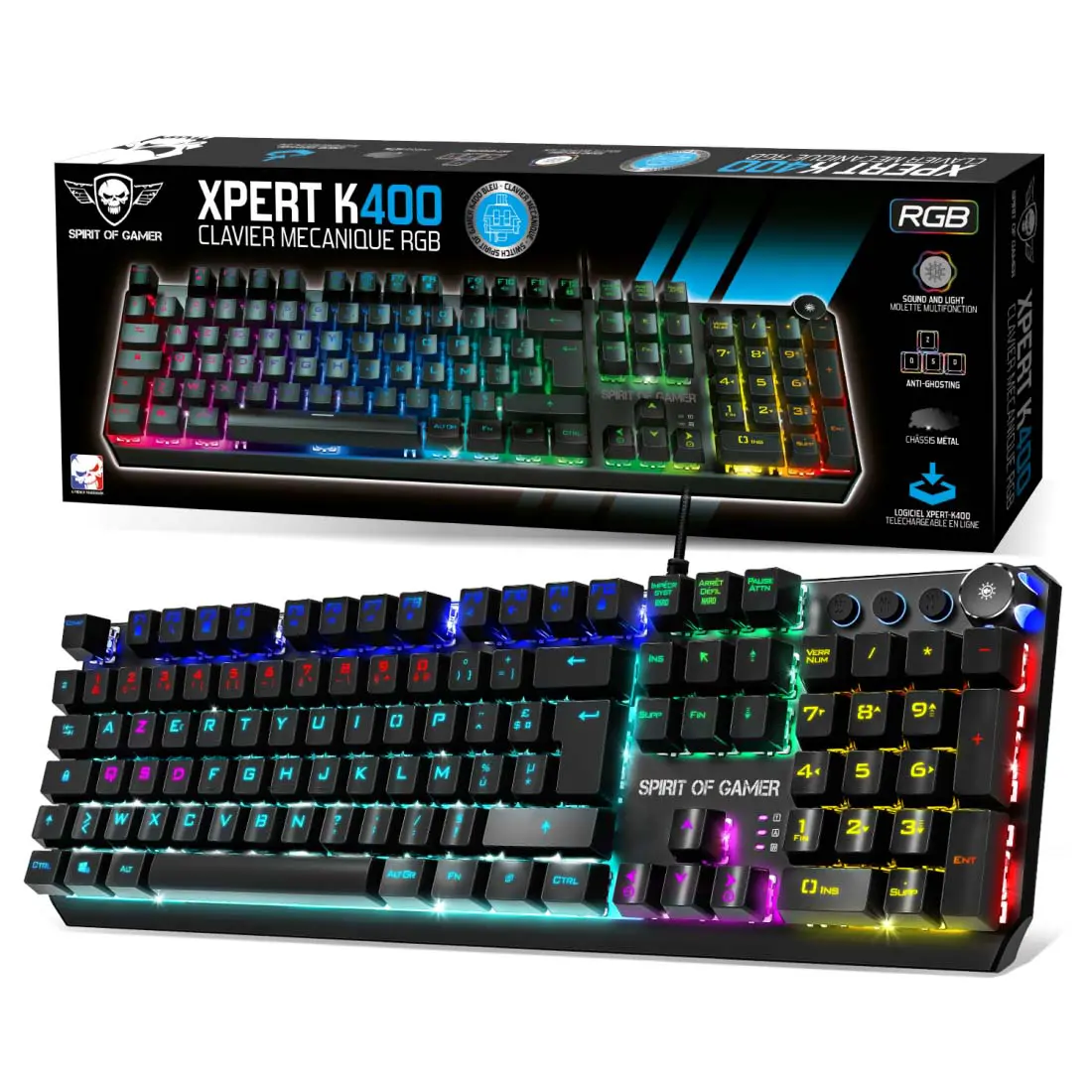 Clavier Mécanique Gaming Spirit Of Gamer XPERT-K400 CLA-XK400 Rétro Eclairage RGB Switch Bleu AZERTY
