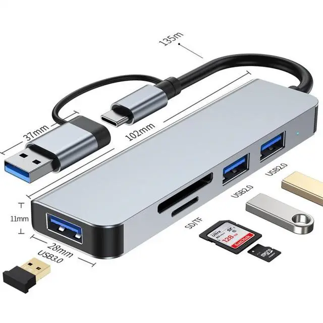 HUB 5 en 1 USB type-C USB 3.0 vers to 1 x USB 3.0  + 2 x USB 2.0 + Micro sd / SD
