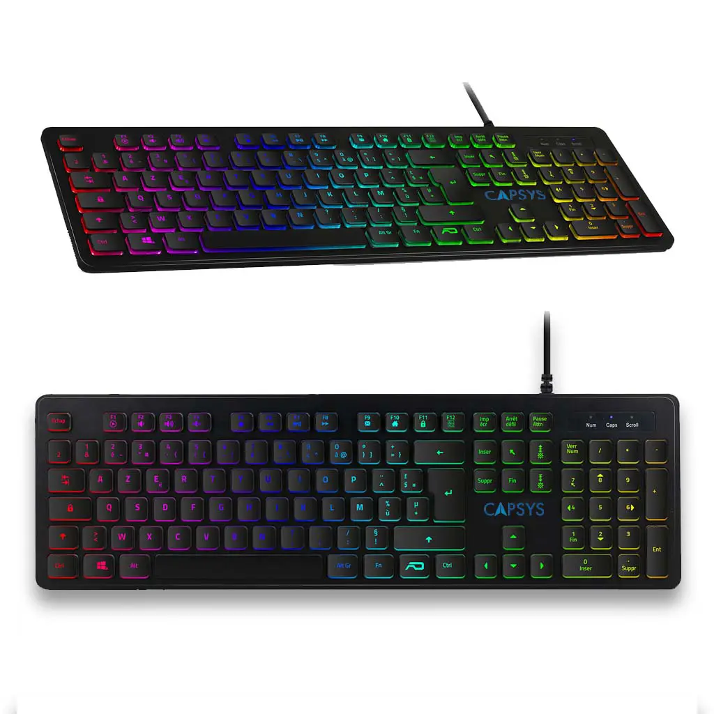 Clavier Multimedia USB 2.0 silencieux CAPSYS KB174 rétro-éclairé RGB