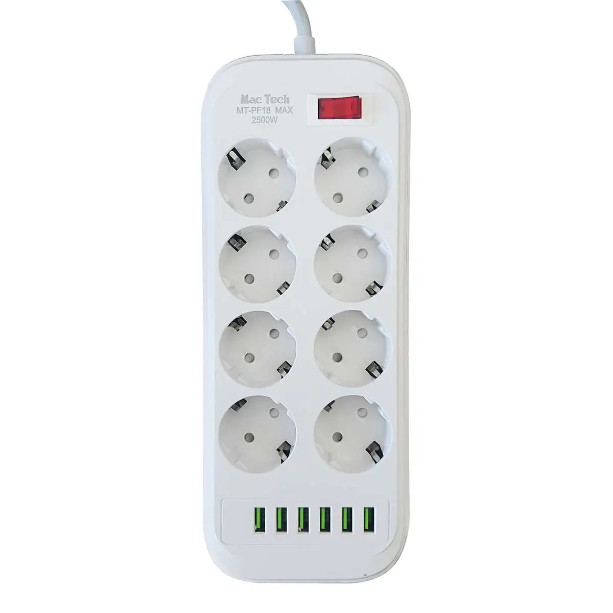 Multiprise Rallonge MT-PF18 8 Prise AC 2500W avec interrupteur + Chargeur 6 x USB 5V 2m
