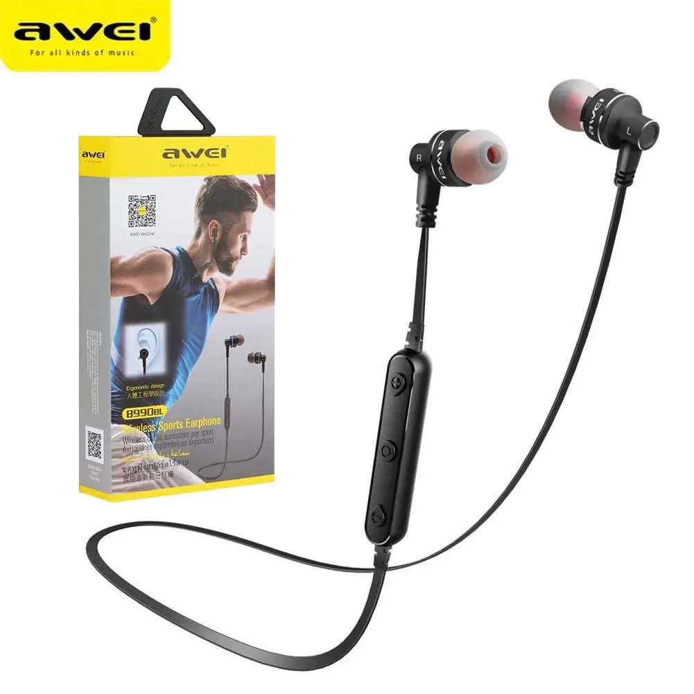 Ecouteur Sans-fil Bluetooth 4.2 AWEI B990BL Tour de Cou pour Sport avec microphone - Noir