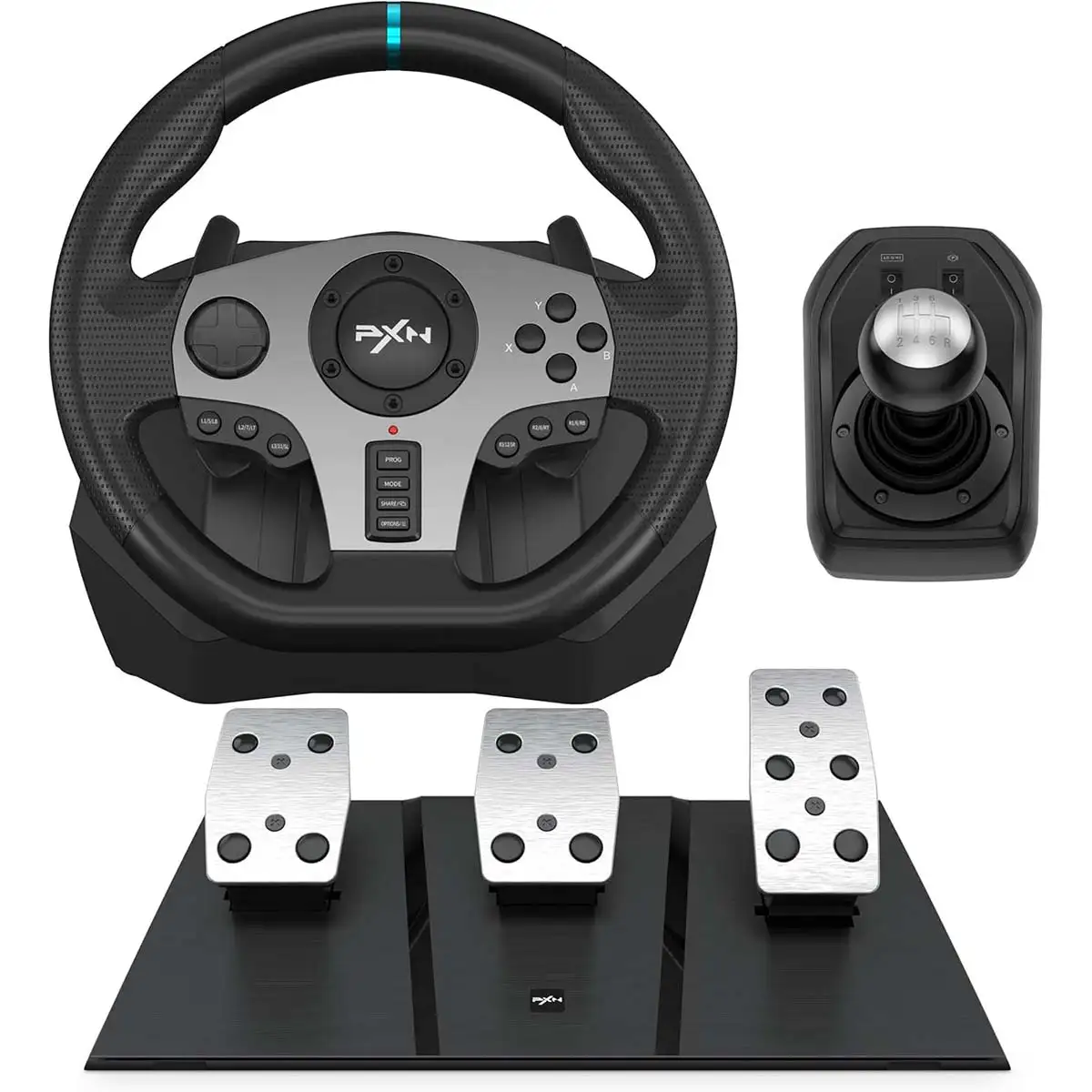 Volant de course jeux PXN V9 270°/ 900° Avec Pédales et Levier de Vitesse Pour PC / PS3 / PS4 / XBOX Series X|S, Xbox One, Switch