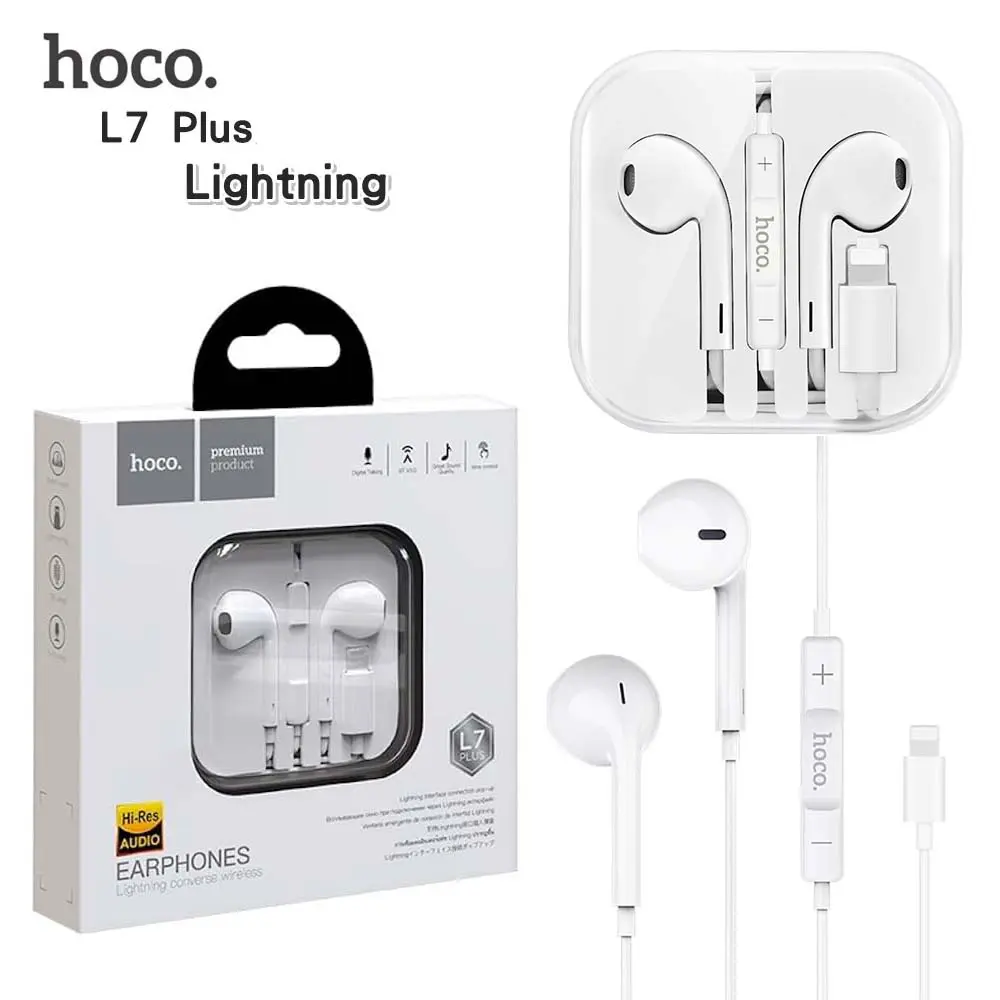 Ecouteur Filaire Bluetooth 5.0 Lightning Iphone HOCO L7 Plus avec Microphone 1.2m