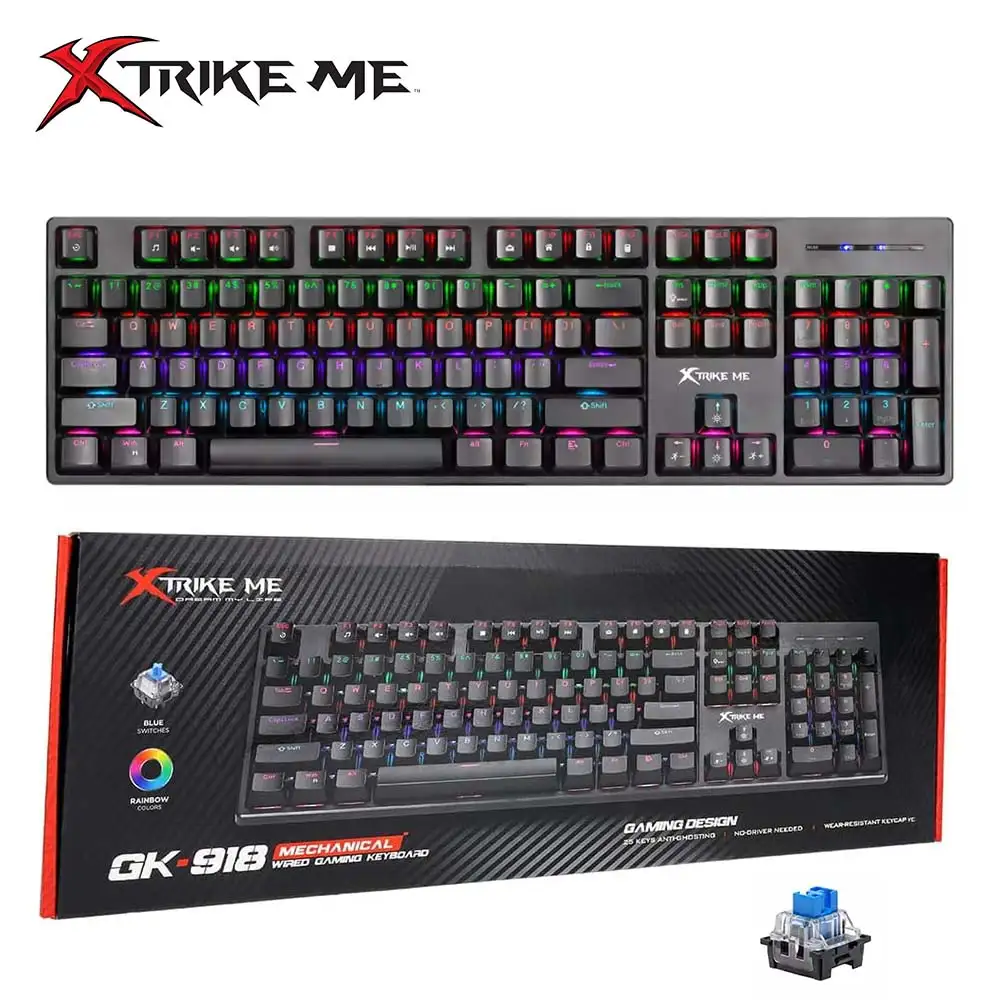 Clavier Mécanique Gaming Filaire USB RGB Blue Switches QWERTY XTRIKE ME GK-918