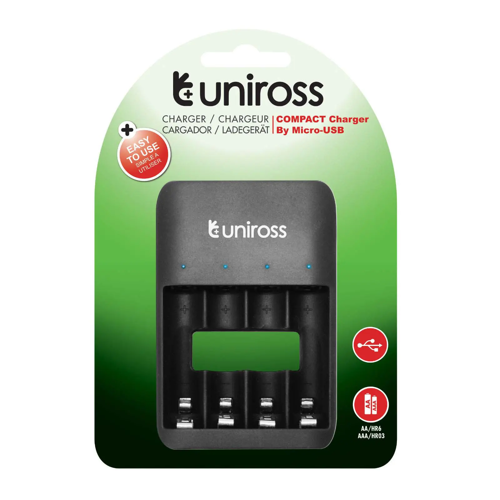 Chargeur de pile UNIROSS COMPACT AA / AAA By Micro USB UCU003