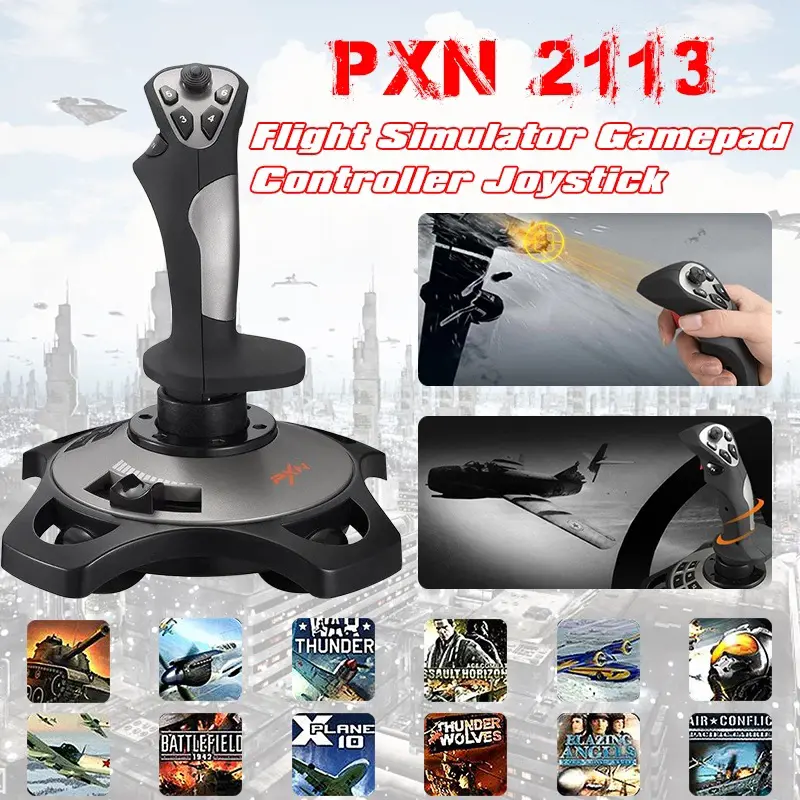 Joystick Manette de jeu pour simulateur de vol PXN 2113 Pro avec Vibration pour PC