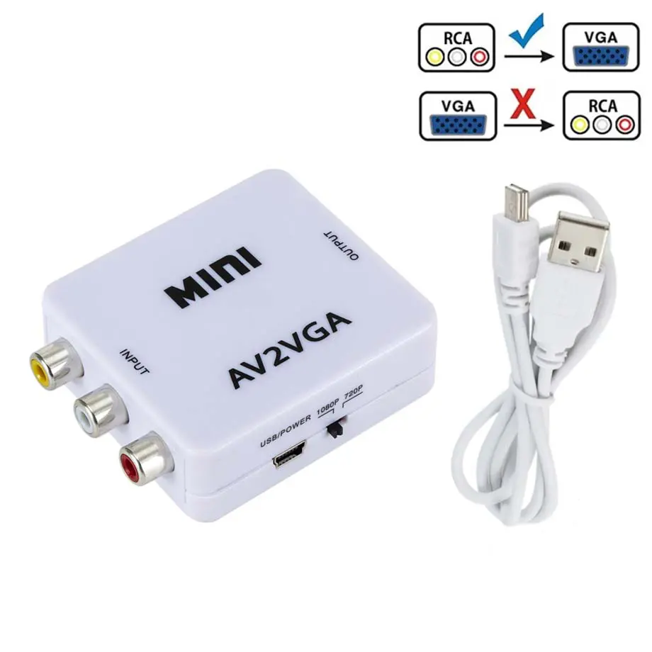 Adaptateur Convertisseur RCA Composite CVBS AV To vers VGA HD AV2VGA 1080P