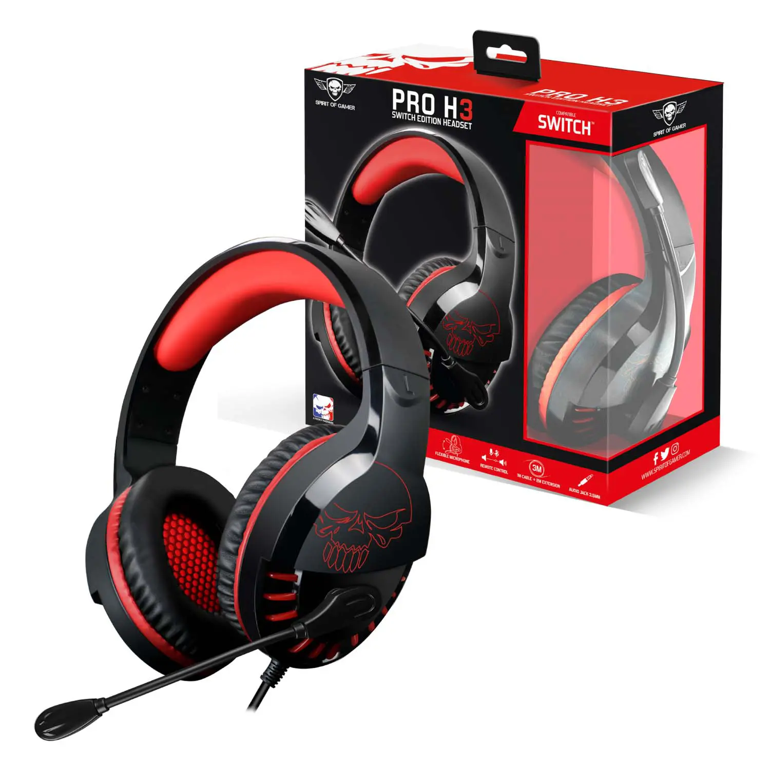 Casque Gaming filaire Spirit Of Gamer PRO-H3 SWITCH EDITION MIC-PH3SW pour Nintendo Switch, Smartphone - Noir|Rouge