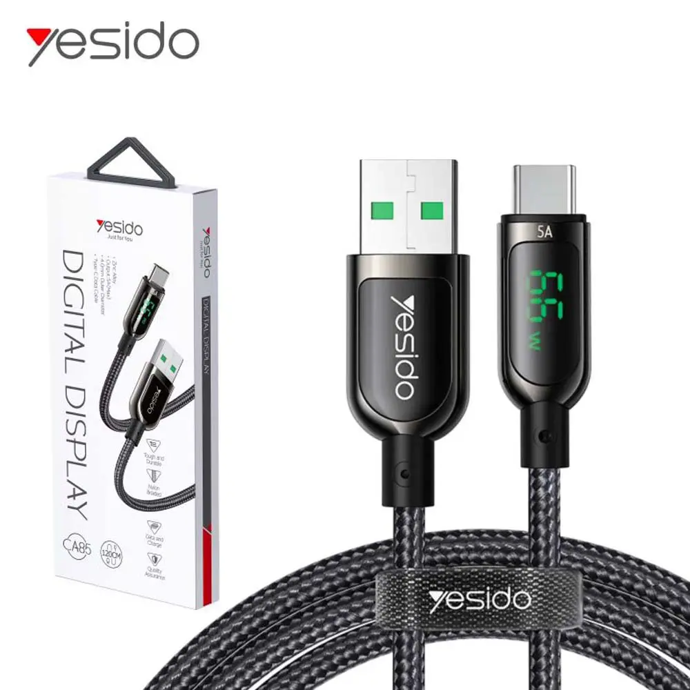 Câble USB-A Vers USB-C Type-c de Données et Charge 66W 5A avec affichage Puissance LED 1.2m YESIDO CA85