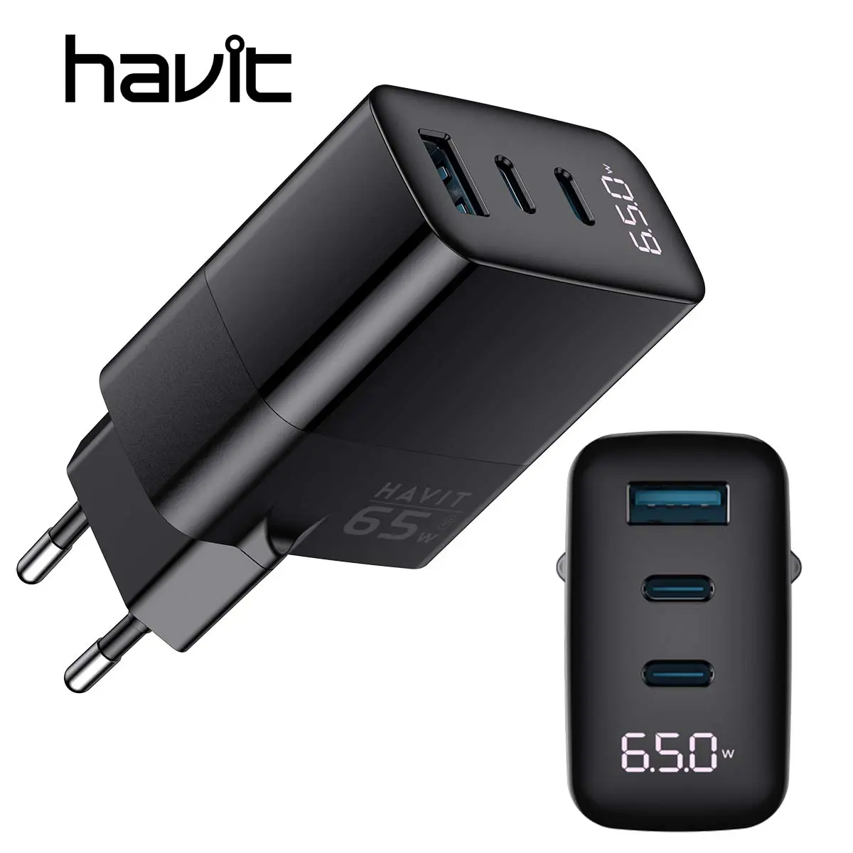 Chargeur GaN Téléphone LAPTOP Type-c HAVIT UCLE002 65W 2 x PD + QC3.0