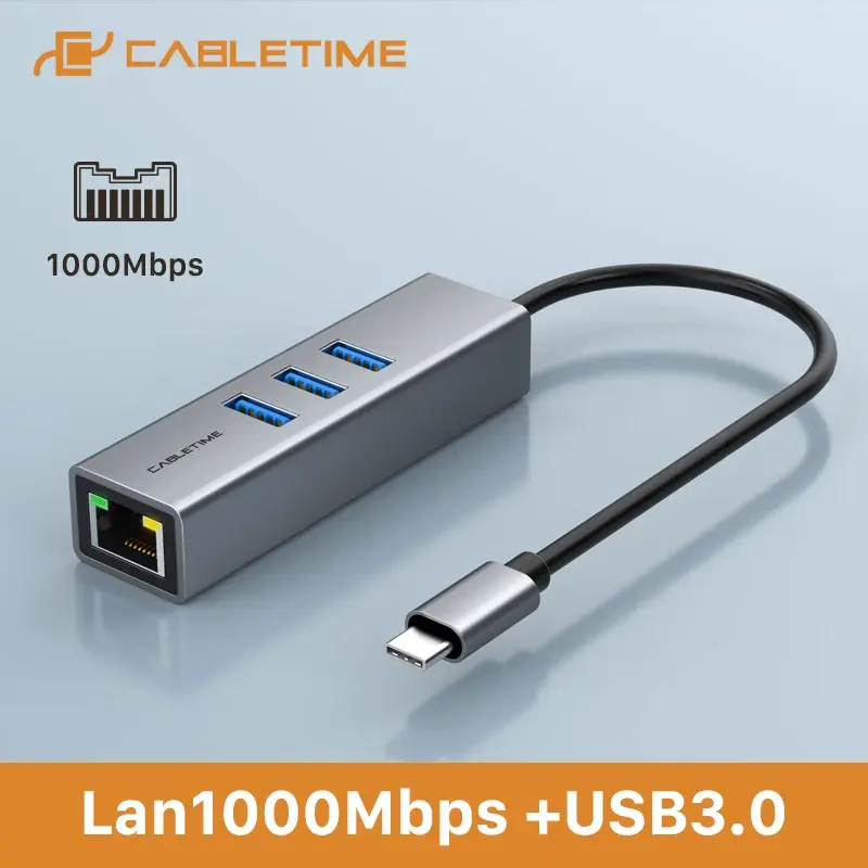 Adaptateur Ethernet USB-C Type-c vers RJ45 1000Mbps + 3 x USB 3.0 CABLETIME