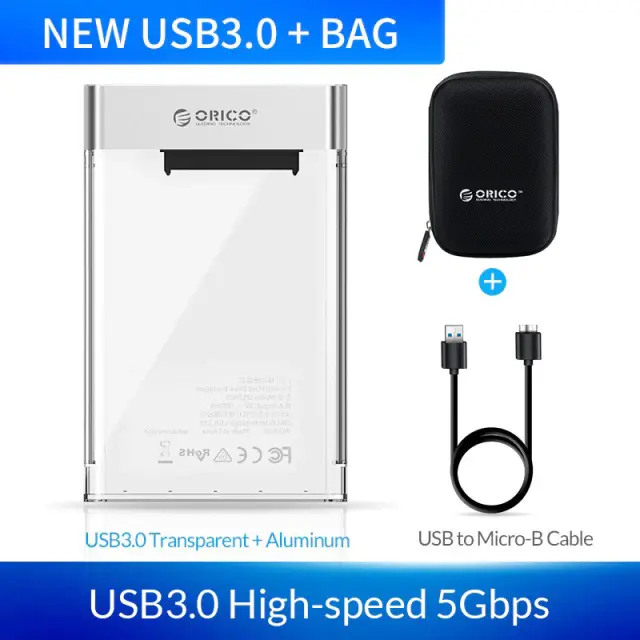 Rack Orico Transparent 2.5 pouces USB 3.0 6Gbps 4To Max pour disque dur HDD/SSD 2129U3 + Pochette PHD Orico