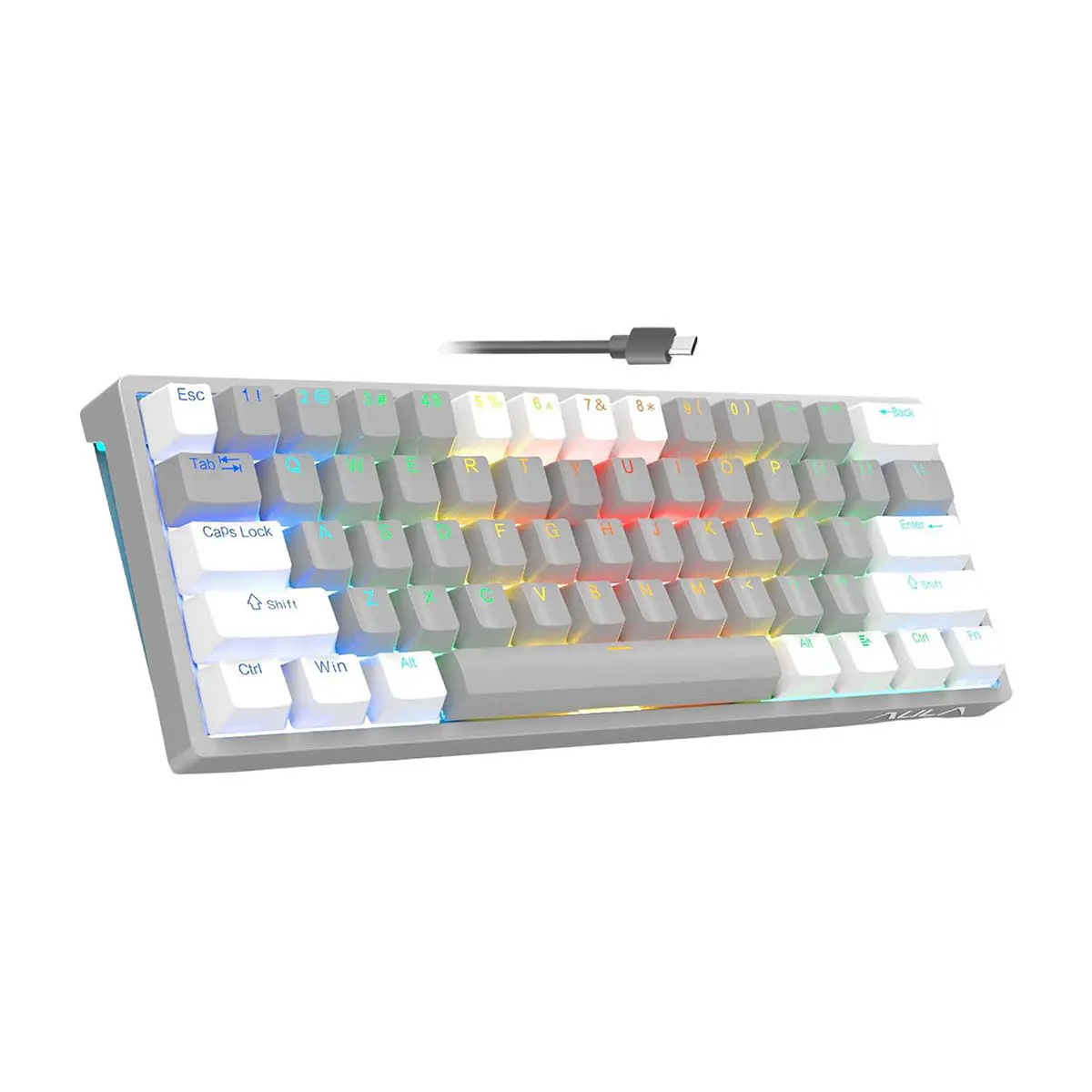 Clavier Gaming Mécanique Blue SWITCH sans-fil Bluetooth + 2.4ghz rechargeable rétroéclairée RGB MAGMA FIORA F61G - Blanc/Gris