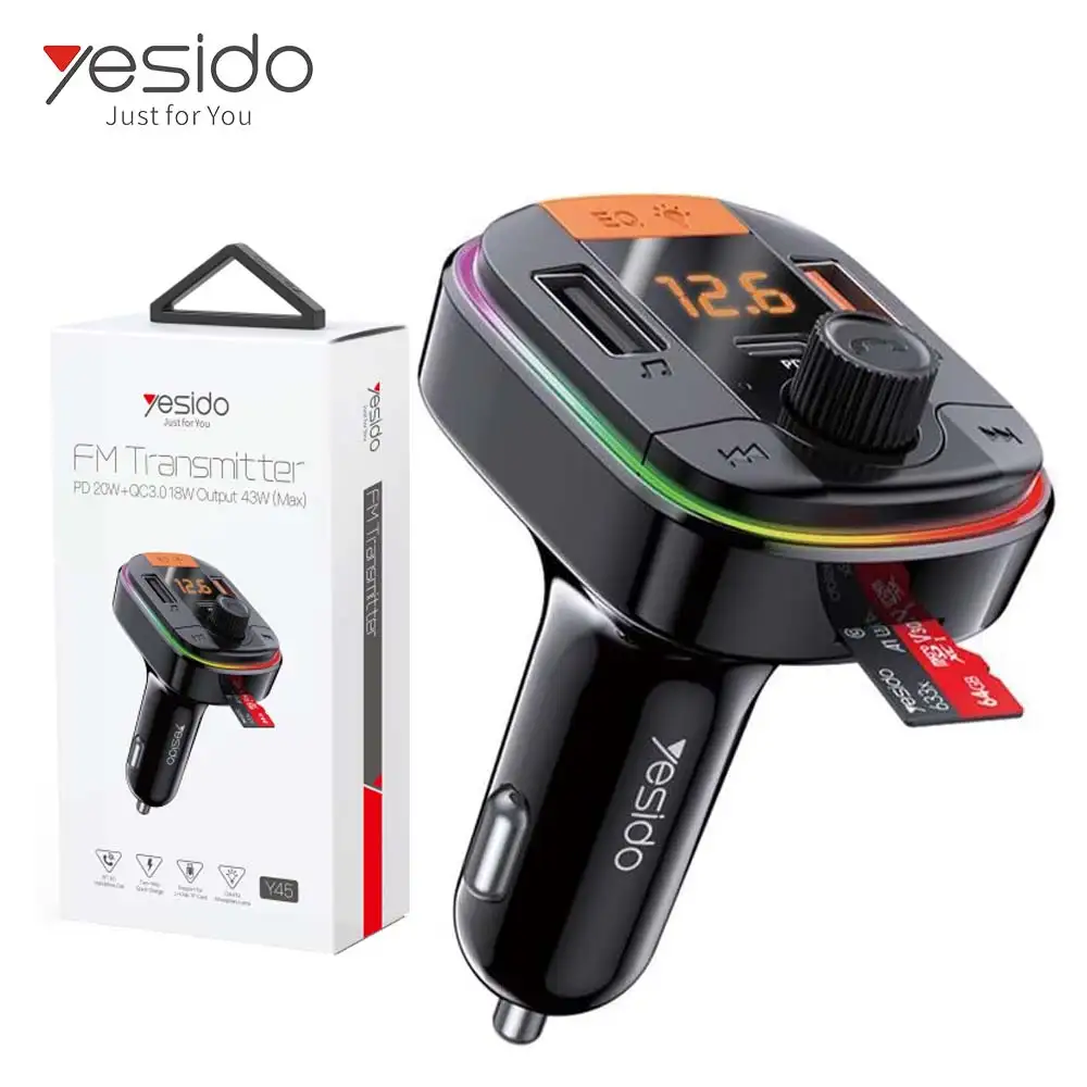 YESIDO Y45 Transmetteur Emetteur FM Bluetooth + chargeur Auto 43W PD 20W QC3.0