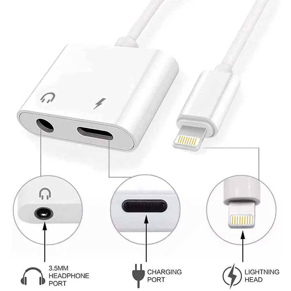 Adaptateur 2 en 1 Lightning Iphone vers Audio AUX 3.5mm Prise casque + Charge Lightning Iphone