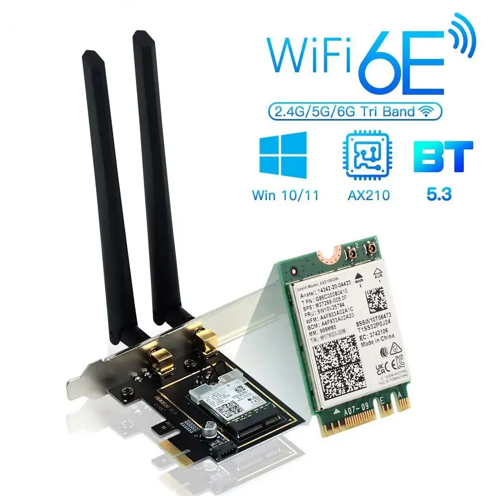 Carte réseau PCI-E PCI EXPRESS sans fil Intel AX210NGW WI-FI WIFI 6E Bluetooth 5.3 Tri-bande 2.4G 5GHz 6GHz