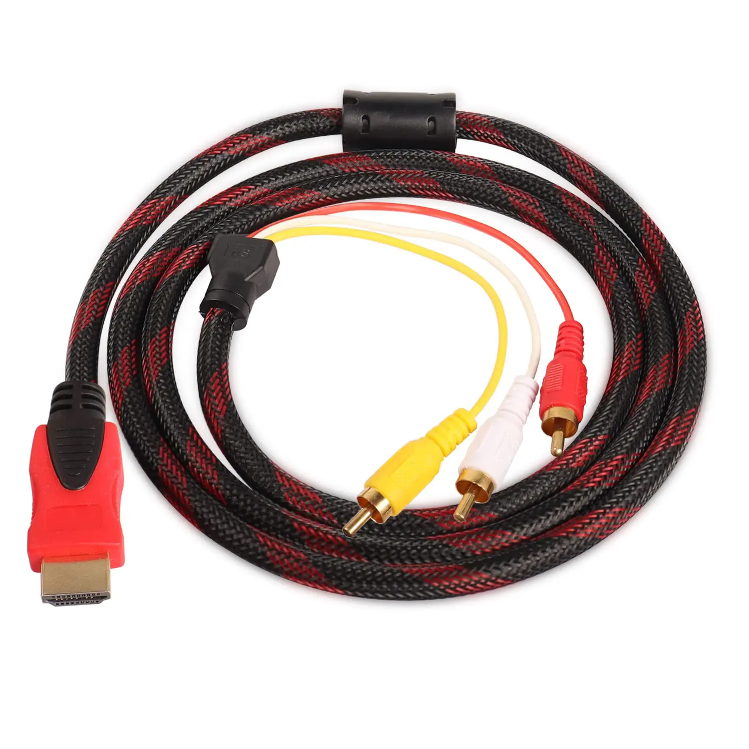 Câble HDMI vers 3 x RCA 1080P vidéo audio AV 1.5m en nylon tressé