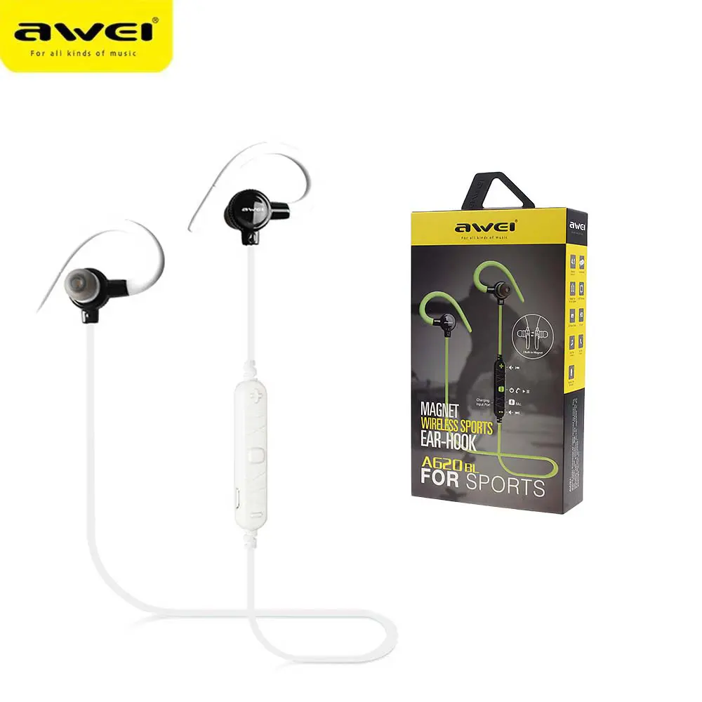 Ecouteur Sans-fil Bluetooth 4.1 AWEI A620BL aimant Crochet oreille pour Sport avec microphone - Blanc