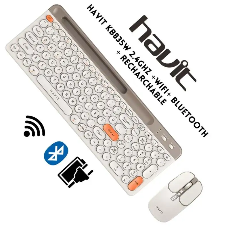 Kit combo Clavier AZERTY + Souris sans-fil Bluetooth + 2.4ghz Rechargeable HAVIT KB835WB