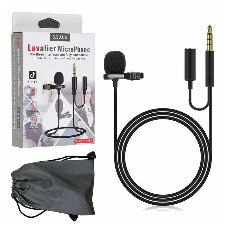 Microphone Lavalier Cravate AUX Audio 3.5mm JH-043-A 1.5m avec pochette