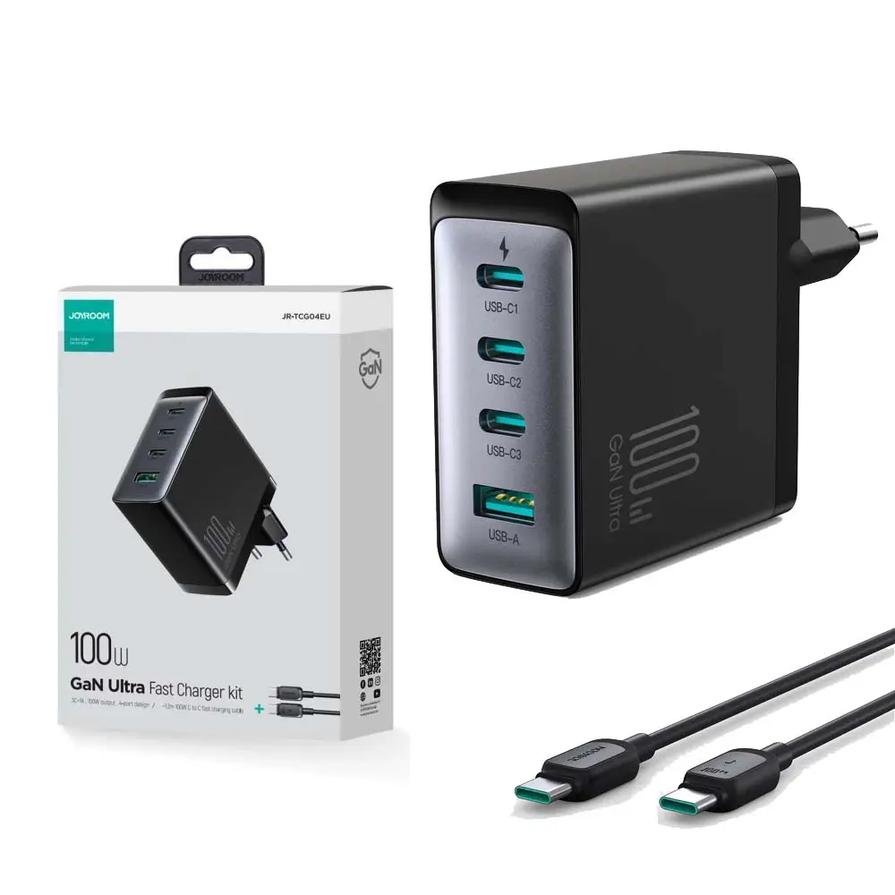 Chargeur GaN Ultra Joyroom JR-TCG04EU 100W 3x USB-C USB-A + cable USB-C vers USB-C 1.2m