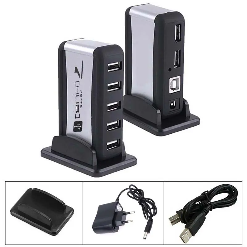 HUB répartiteur USB 2.0 7 ports avec alimentation et support Vertical