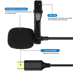 Microphone Cravate chemise Levalier enregistrement Micro audio filaire USB type-c 1.5m UN-203