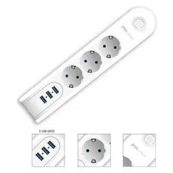 Multiprise rallonge 3 Prise + 3 USB 2500W avec interrupteur 2m POLOSMART MP09
