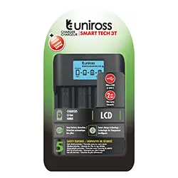 Chargeur pile Rapide UNIROSS Smart Tech 3T LCD By USB-C et Micro-USB pour Ni-MH Li-ion AA AAA 18650 UCX007