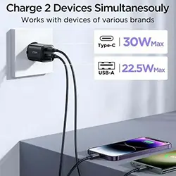 Chargeur Joyroom JR-TCF08EU Speed ​​Series 30W PD/QC/AFC/FCP double port USB-C PD USB-A