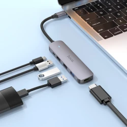 HUB Adaptateur 5 en 1 HOCO HB27 Type-c vers HDMI 4K + PD 100W USB-C + USB 3.0 + USB 2.0