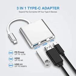 Adaptateur Convertisseur 3 en 1 USB-C Type-C Vers to HDMI + USB 3.0 + Type-C PD 4K 30Hz