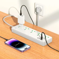 HOCO AC13A Multiprise rallonge universelle Chargeur 5 Prise 2500W + 3 USB QC3.0 + 1 Type-C PD 17W